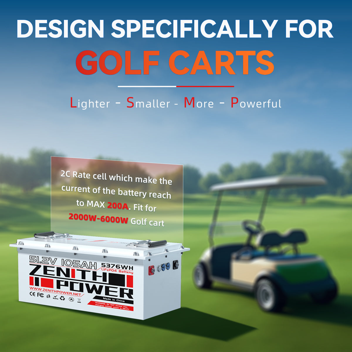 48V 105Ah Lithium Battery for Golf Cart,200A BMS, 20A Charger, 4.3" LCD Monitor,4000+ Deep Cycle