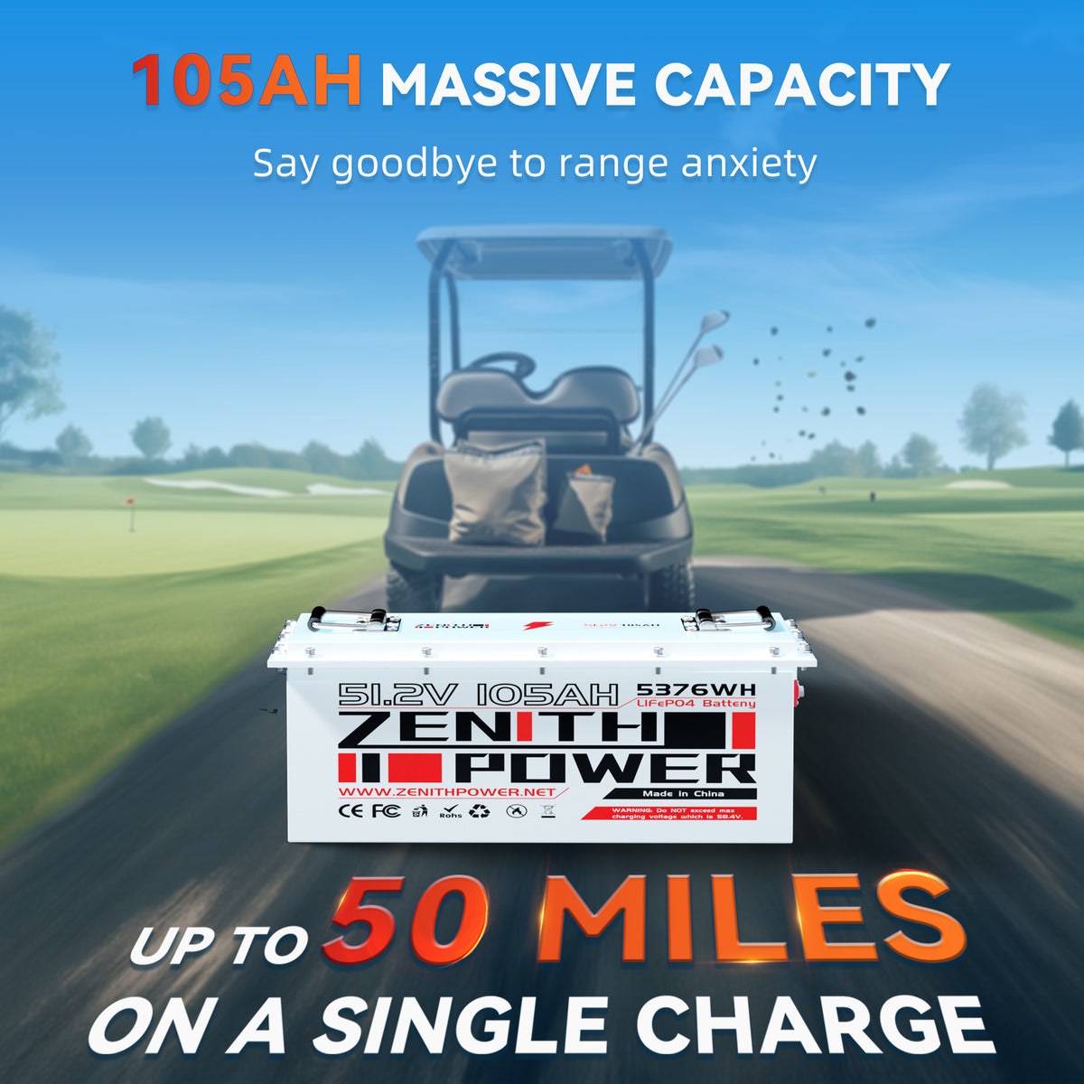 48V 105Ah Lithium Battery for Golf Cart,200A BMS, 20A Charger, 4.3" LCD Monitor,4000+ Deep Cycle